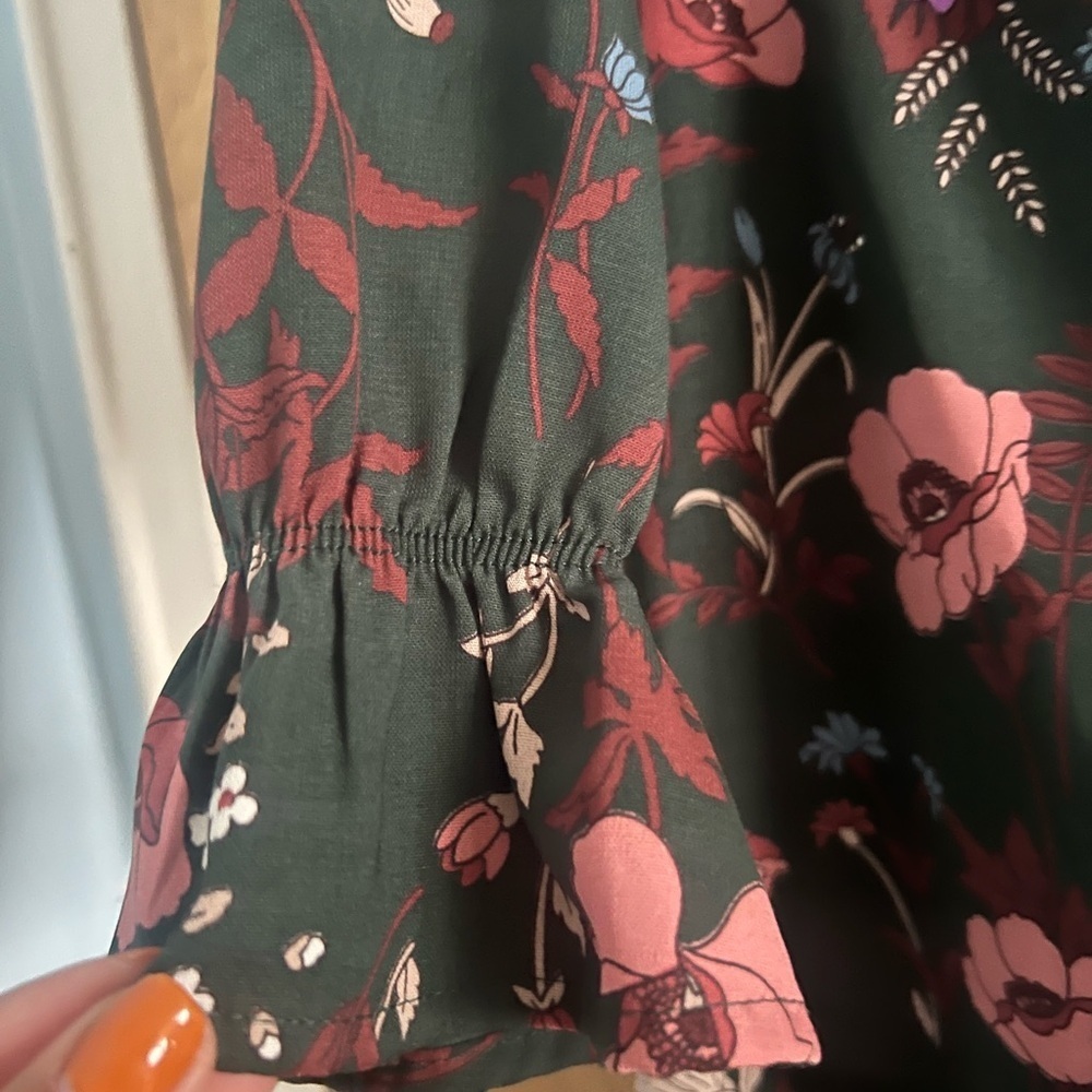 Skies Are Blue Dark Green Blouse with Pink and Purple Floral Design - Picture 10 of 11